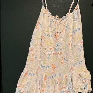 PacSun White Midi Dress with Colorful Beach Pattern